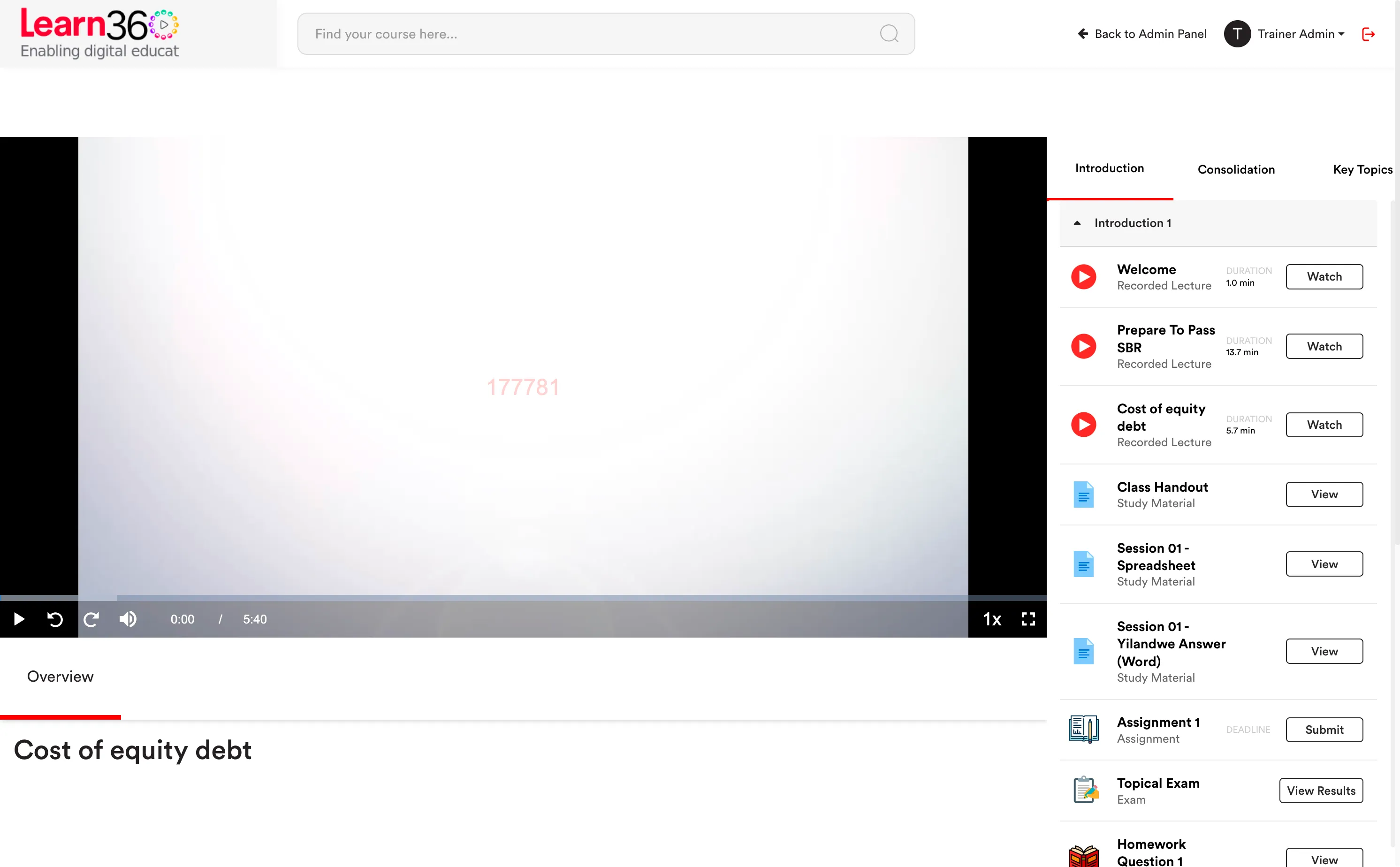 A recorded lecture playing in Learn360