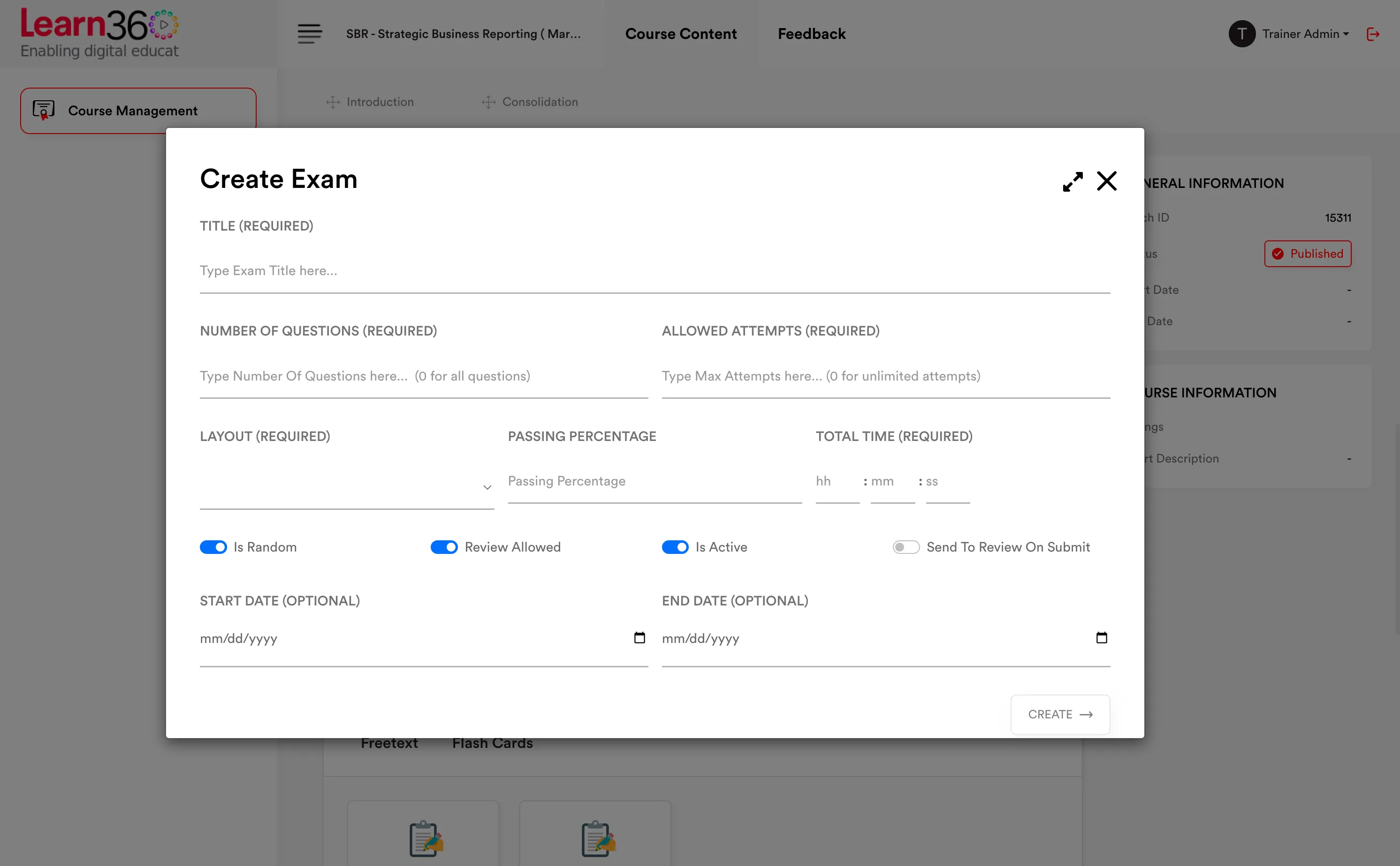 A live exam being set up in Learn360