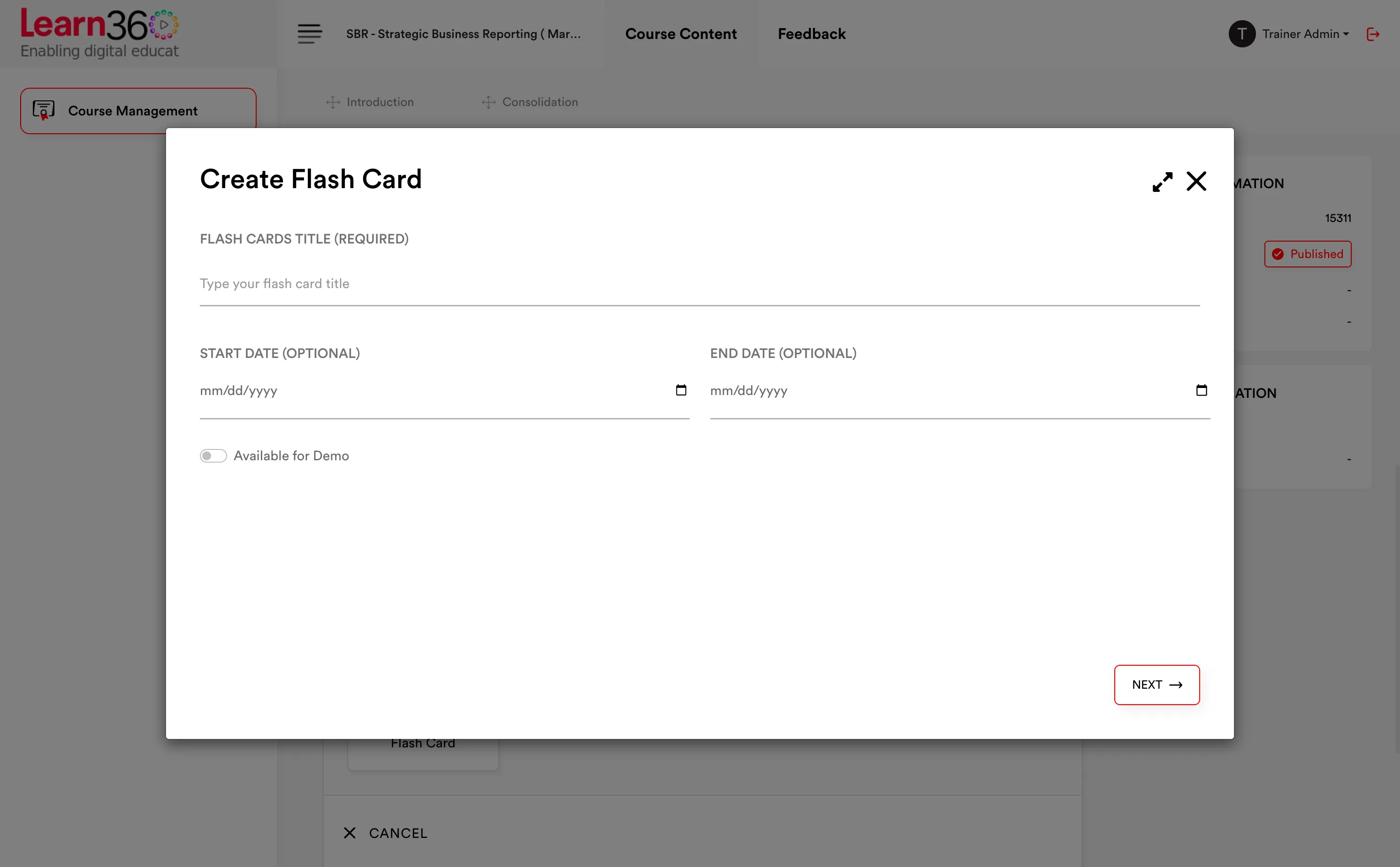 Flash cards in the Learn360 study view