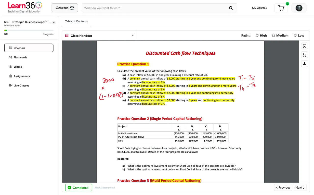 Study material attachments on a Learn360 course page